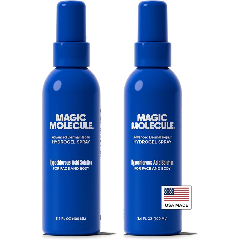 Magic Molecule Dermal Repair Hydrogel Spray twin pack front view showcasing authentic USA imported packaging for advanced skin soothing.