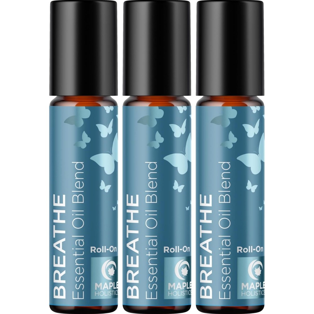 Breathe Essential Oil Roll On - Aromatherapy Essential Oil Roller with Invigorating Essential Oils - Refreshing Essential Oil Blend with Eucalyptus Peppermint Spearmint & Tea Tree Oils (3 Pack)