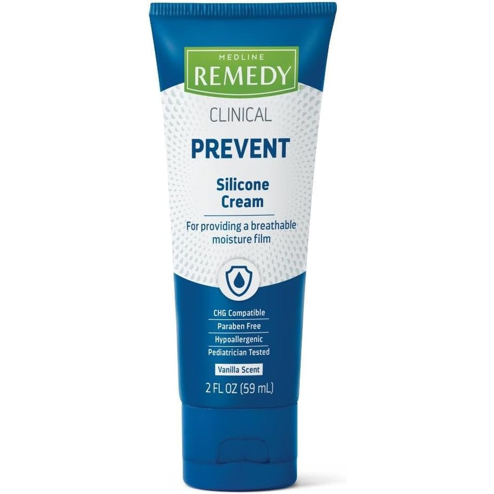 Medline Remedy Clinical Silicone Cream two ounce tube front view showcasing the premium skin barrier packaging.