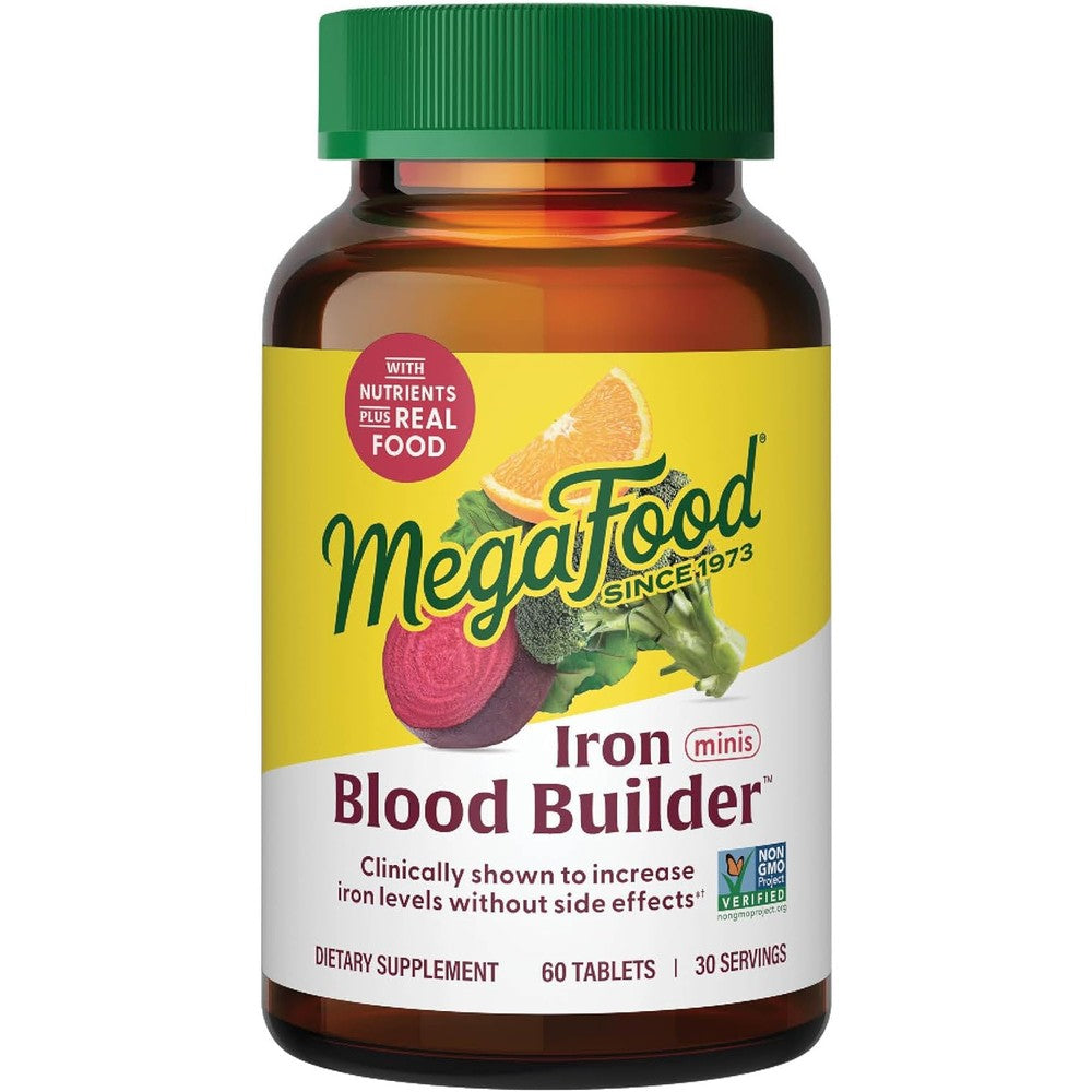 MegaFood Blood Builder Iron Supplement 60 Mini Tablets Front View