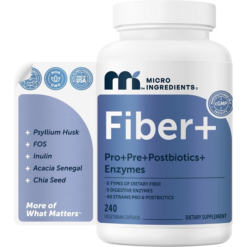 Micro Ingredients Fiber Plus 240 Vegetarian Capsules front view dietary supplement