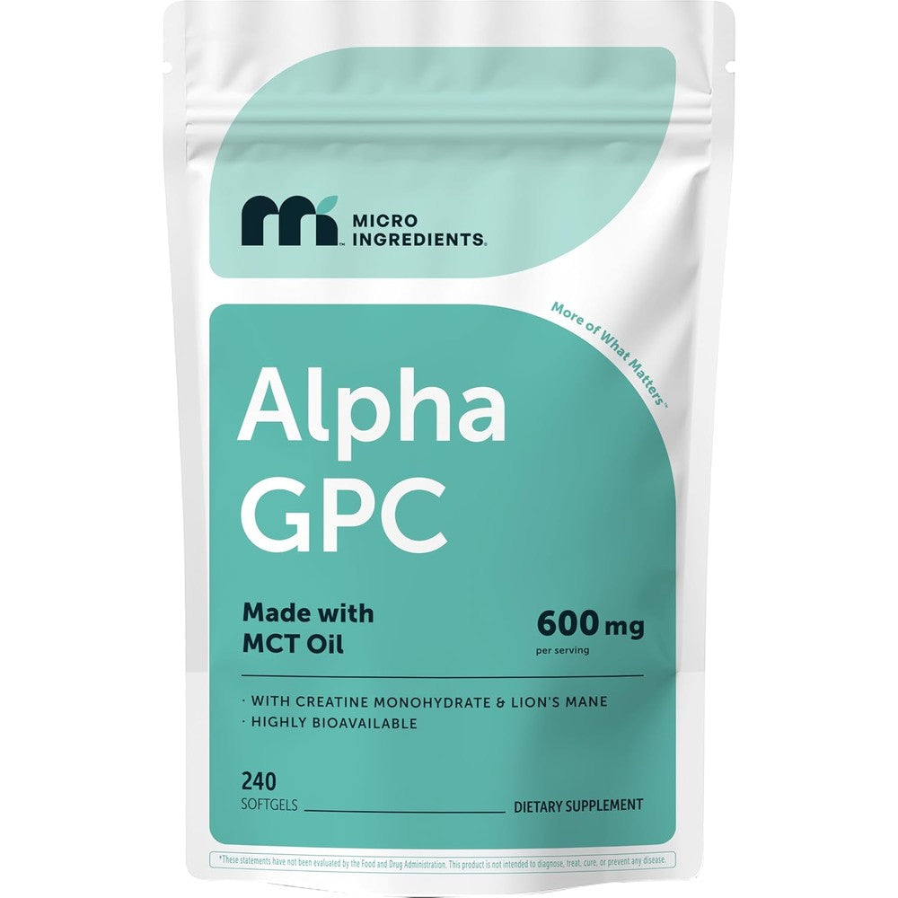Micro Ingredients Alpha GPC 240 Softgels front view bottle container
