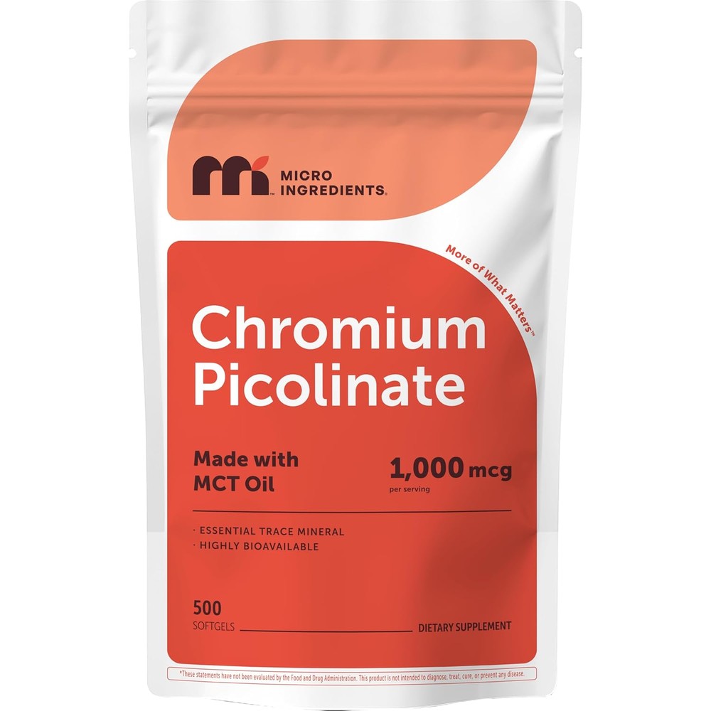 Micro Ingredients chromium picolinate front view pouch packaging with 1000 mcg text