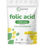 Micro Ingredients folic acid 1000 mcg softgels front view packaging
