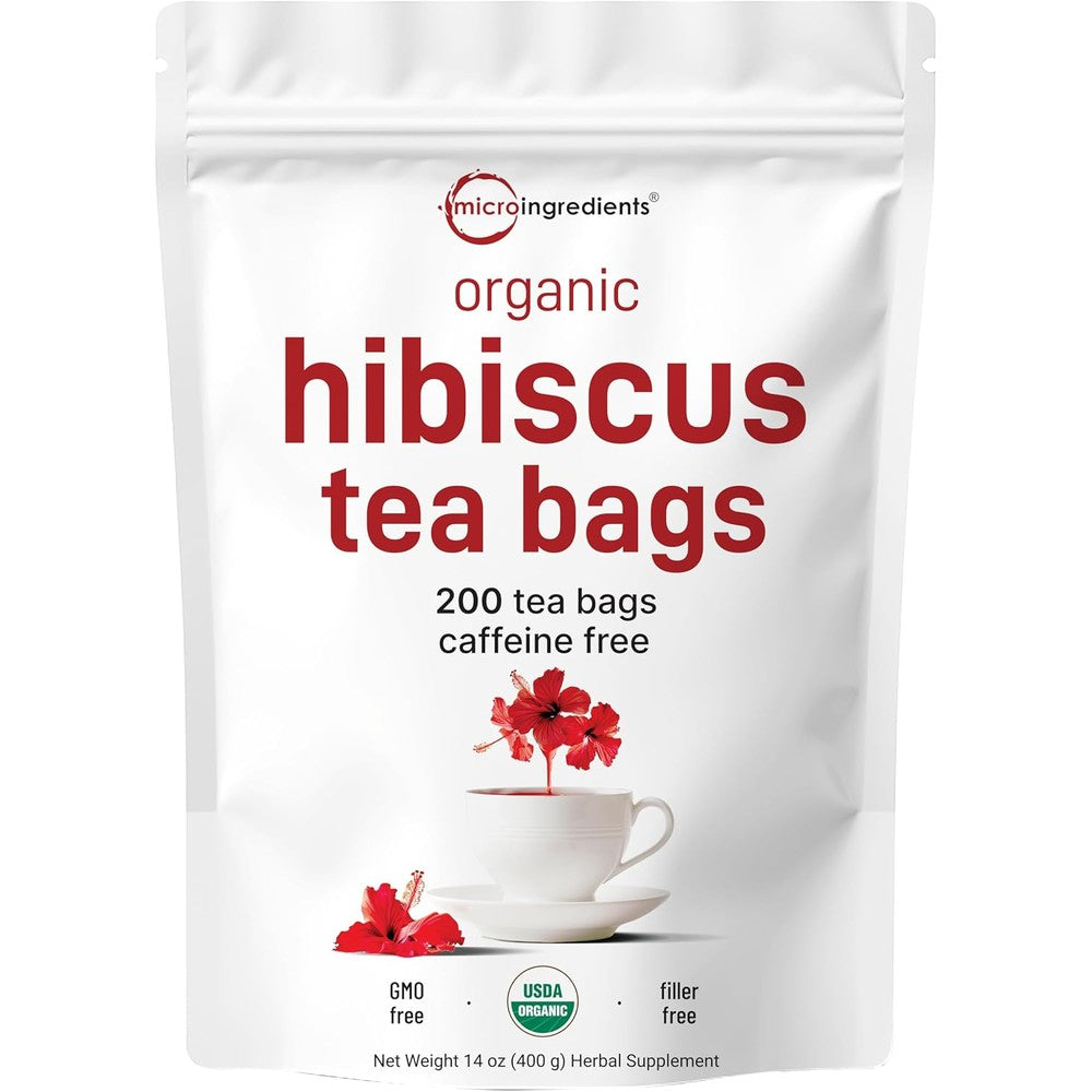 Micro Ingredients organic hibiscus tea bags front view of packaging pouch