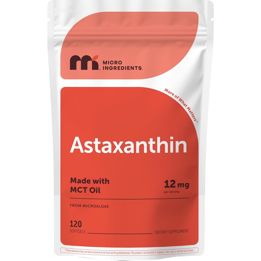 Micro Ingredients Astaxanthin 12mg softgels front view bottle container