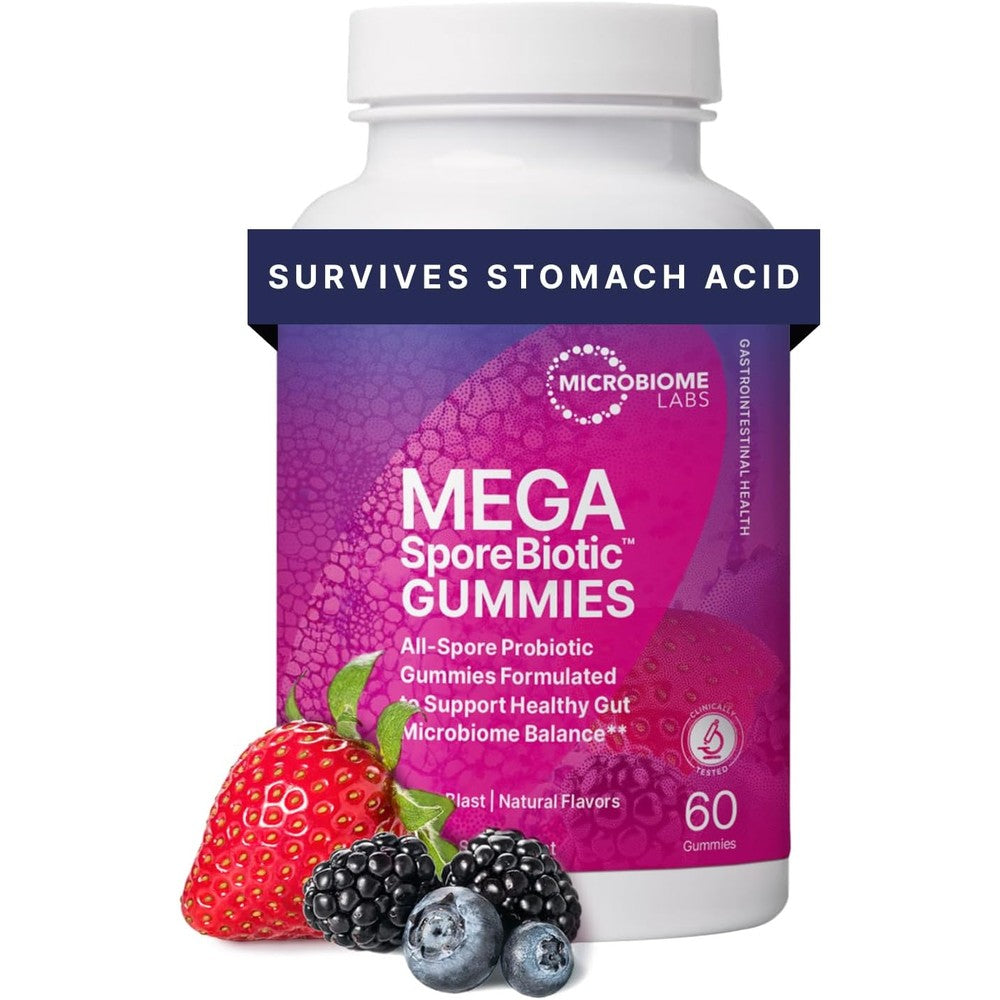 Microbiome Labs MegaSporeBiotic Gummies front bottle view for daily gut support