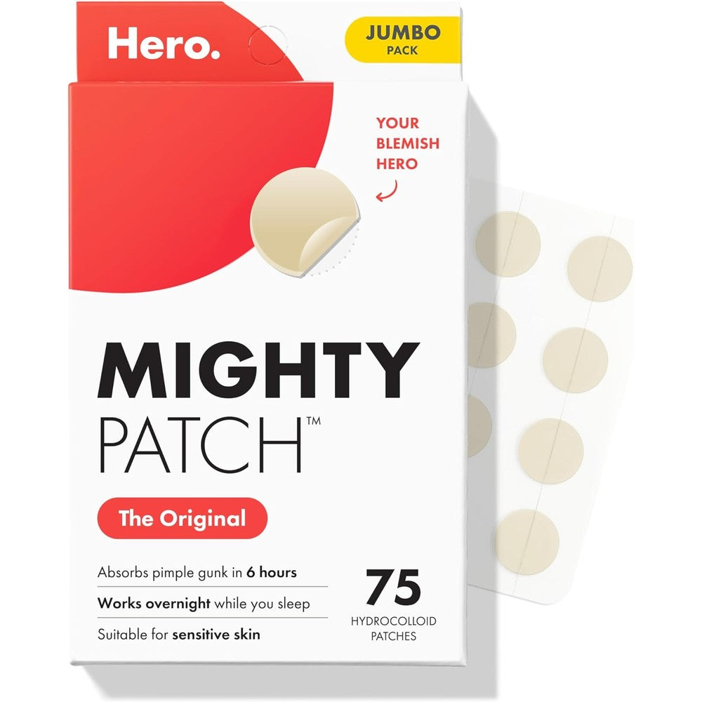 Mighty Patch Original Patch from Hero Cosmetics - #1 Hydrocolloid Acne Pimple Patches for Face, Shrinking Zits & Whiteheads in 1 Use, Nighttime Spot Pimple Stickers for Face, 75 Count