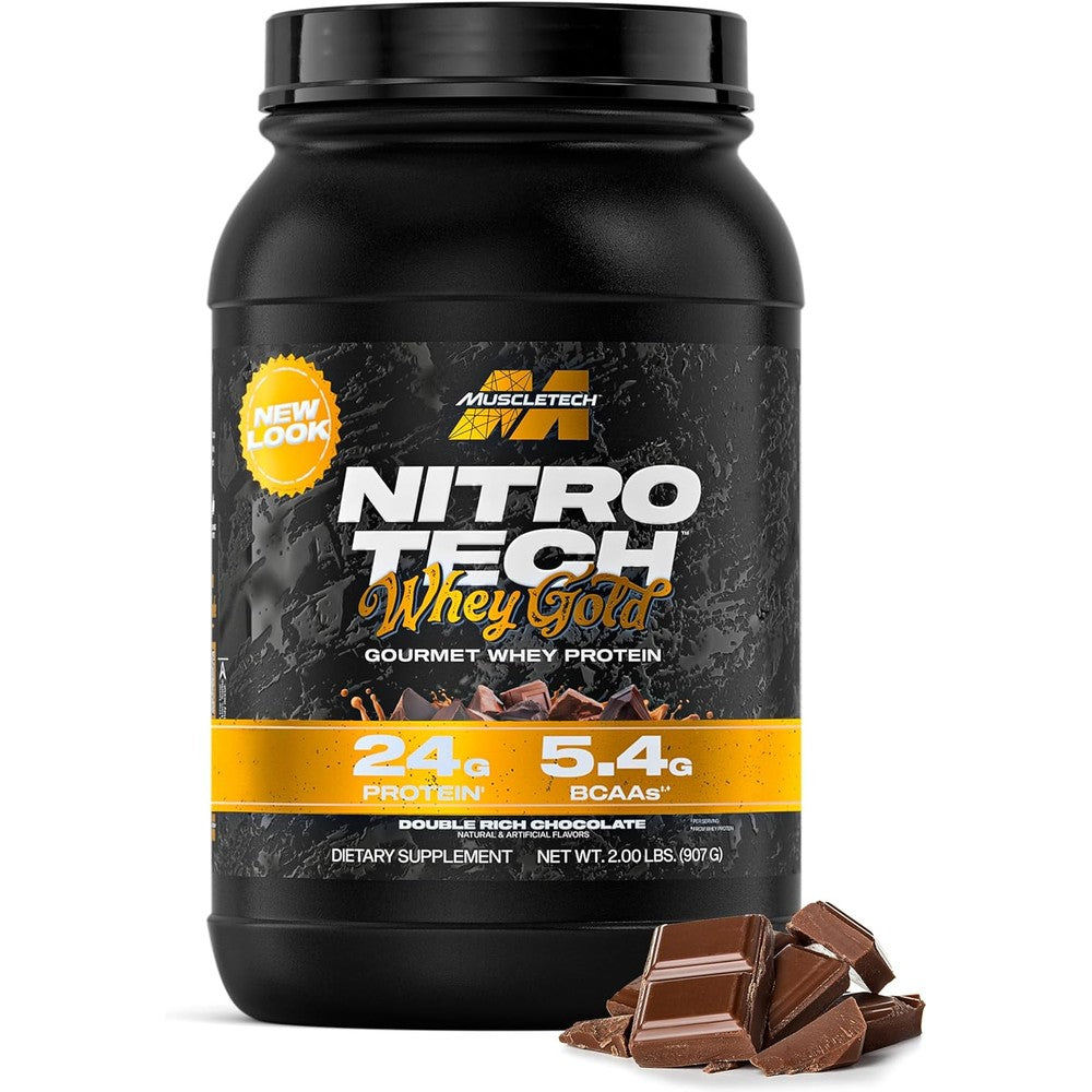 Muscletech Whey Protein Powder (Double Rich Chocolate, 2LB) - Nitro-Tech Whey Protein Isolate Smoothie Mix for Lean Muscle & Recovery - 24g of Whey Gold for Women & Men - Packaging May Vary