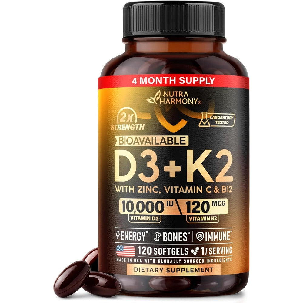 NutraHarmony Vitamin D3 K2 front view bottle packaging