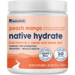 NativePath Hydrate, Zero Sugar, Electrolytes Powder with BCAAs, Peach Mango Hydration, Keto & Paleo Friendly, 30 Servings