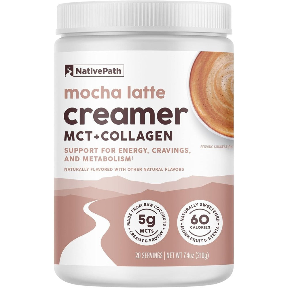 NativePath Keto Coffee Creamer Powder Mocha Latte - Keto-Friendly, Non-Dairy & Low Sugar Creamer. Made with Grass-fed Collagen Protein Powder, MCT Oil & Monk Fruit. Soy & Gluten Free (7.4 OZ)