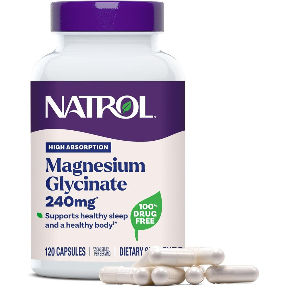 Natrol High Absorption Magnesium Glycinate 240 mg 120 capsules front view packaging