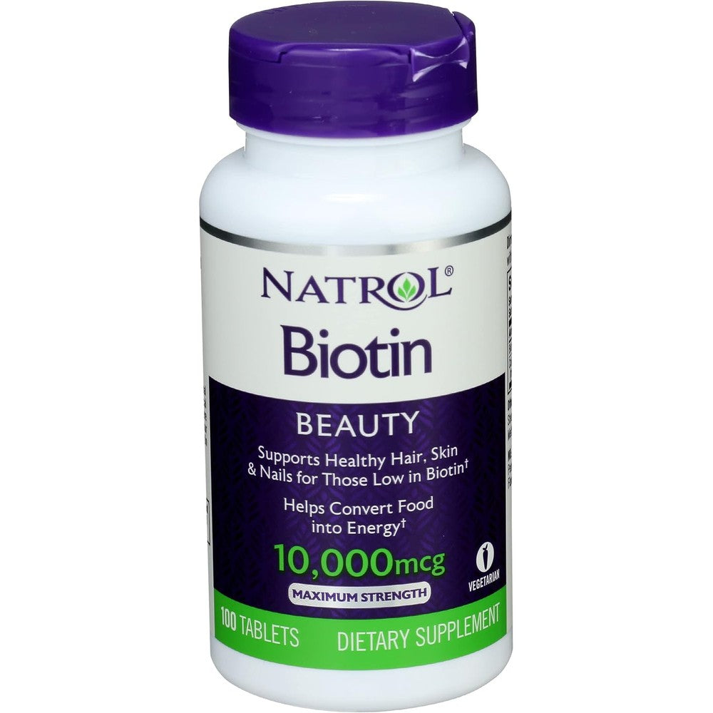Natrol Biotin 10000 Mcg front view bottle for hair growth