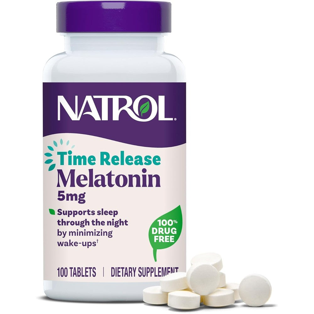 Natrol Melatonin 5mg Time Release 100 Tablets front bottle view