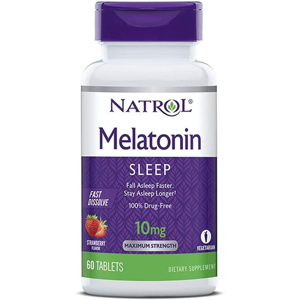 Natrol Melatonin 10mg Fast Dissolve Strawberry Pack of 2 front view