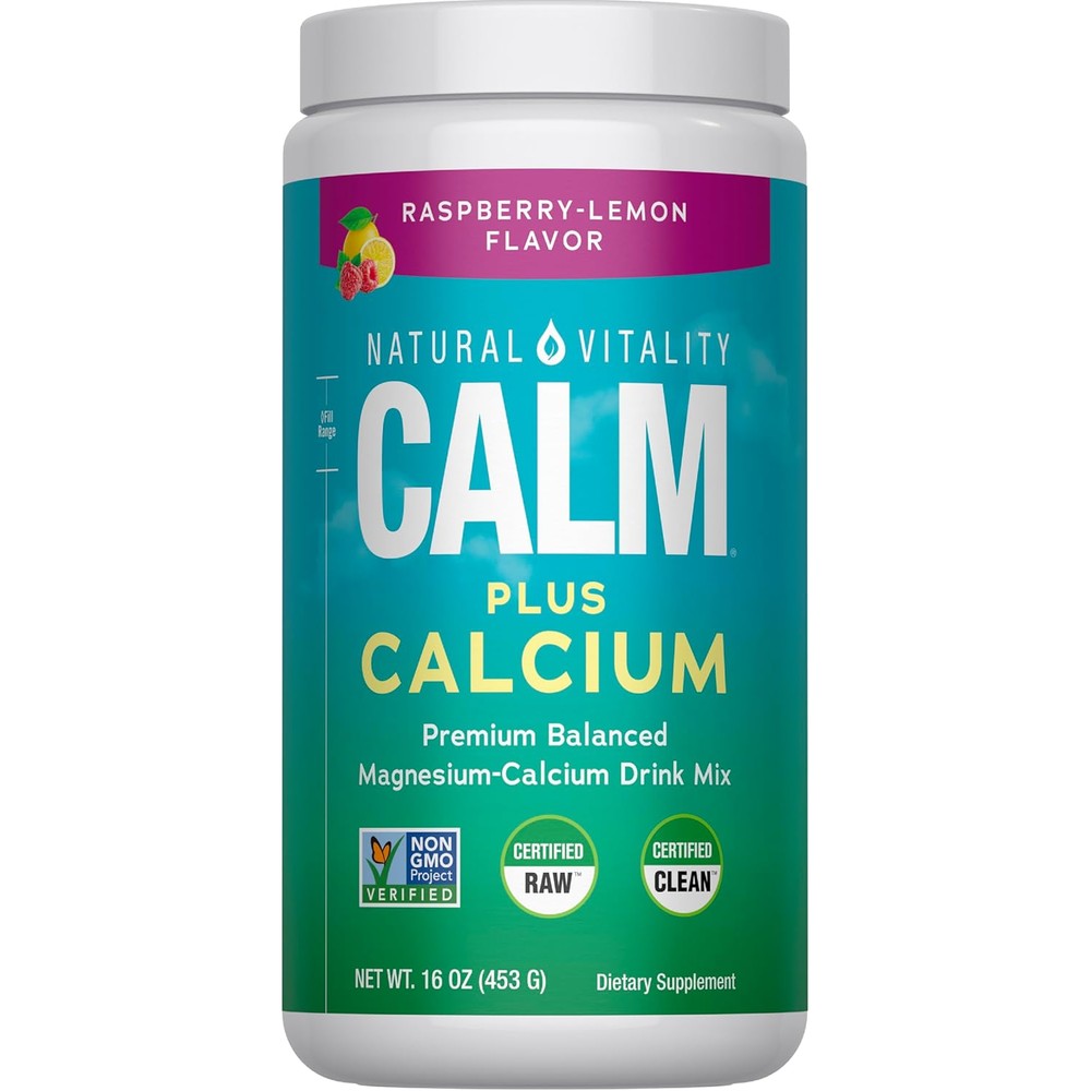 Natural Vitality Calm, Magnesium & Calcium Supplement, Drink Mix Powder Supports a Healthy Response to Stress, Gluten Free, Vegan, & Non-GMO, Raspberry Lemon, 16 oz