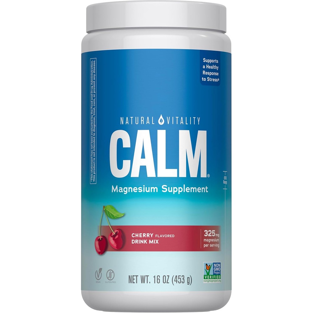 Natural Vitality Calm Magnesium 16 oz Powder | Relaxing Drink Mix | Cherry Flavored Supplement | 325mg Per Serving | Non-GMO, Gluten-Free & Vegan