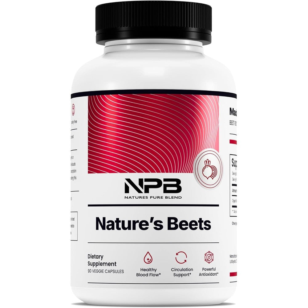 Nature's Pure Blend Organic Beet Root Powder 90 Capsules - Beet Root Capsules & Beets Supplements for Circulation - L Arginine - Nitric Oxide Supplements