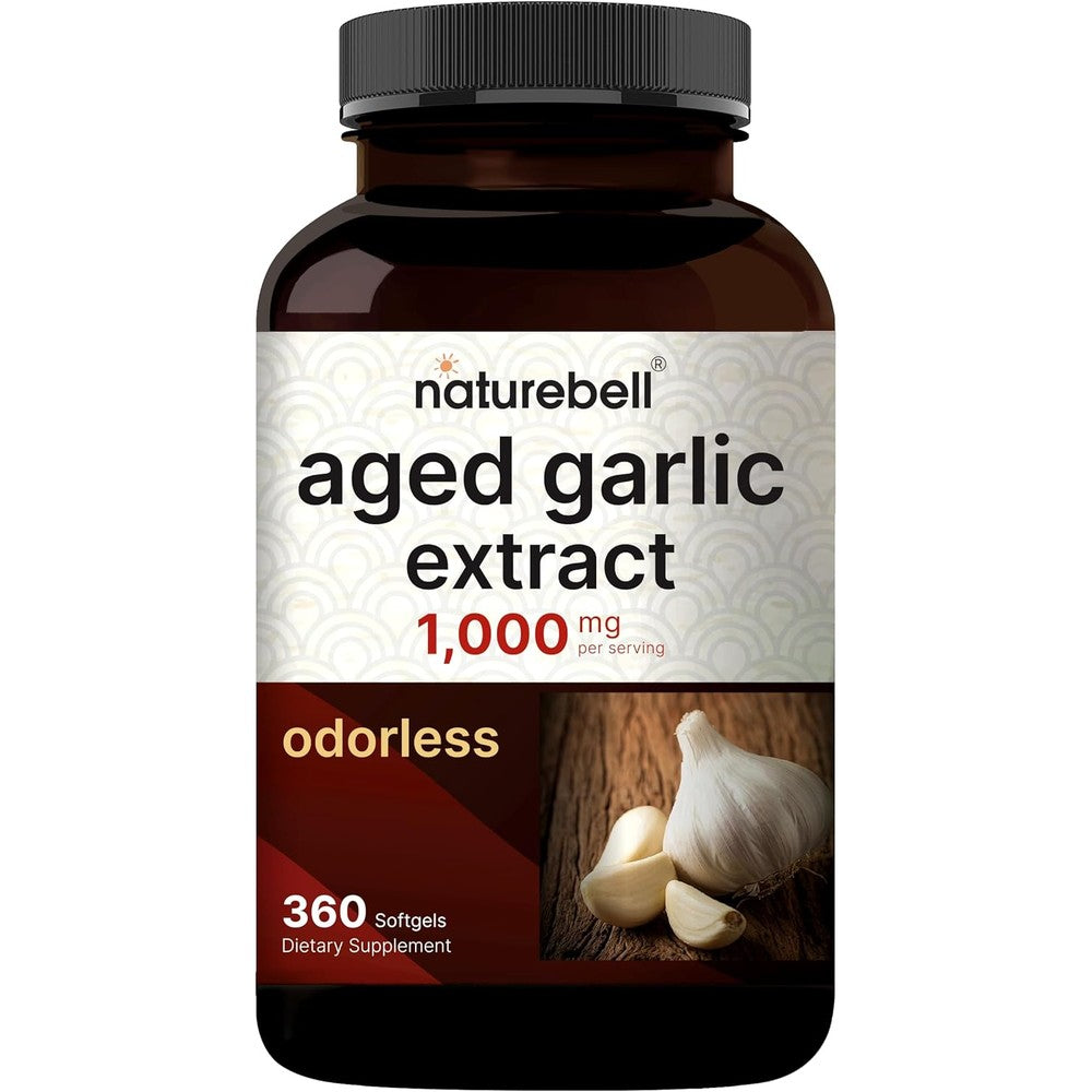NatureBell Aged Garlic Extract 1,000mg bottle front view for cardiovascular support