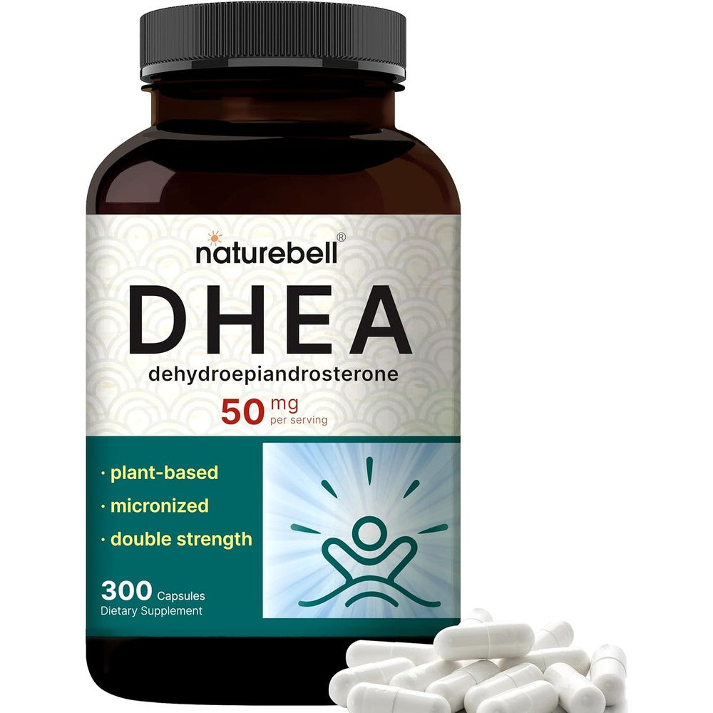 NatureBell DHEA 50mg 300 capsules bottle front view showing the premium plant based supplement label.