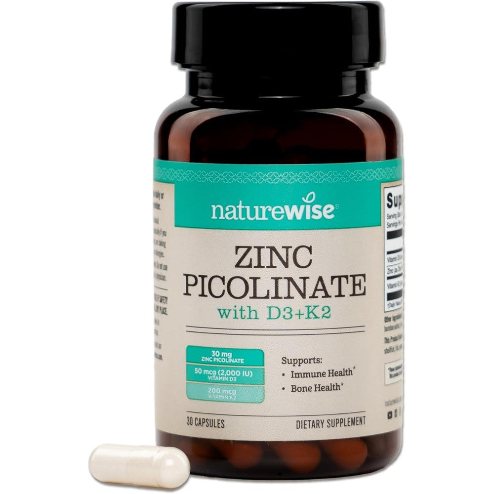 NatureWise Zinc Picolinate with D3 and K2 bottle front view authentic immune supplement India