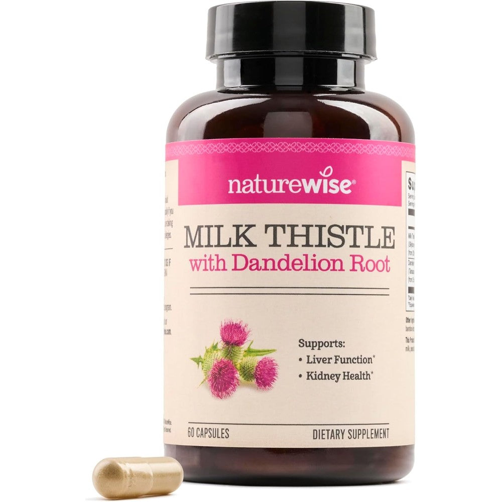 NatureWise Milk Thistle with Dandelion Root front view bottle for liver health