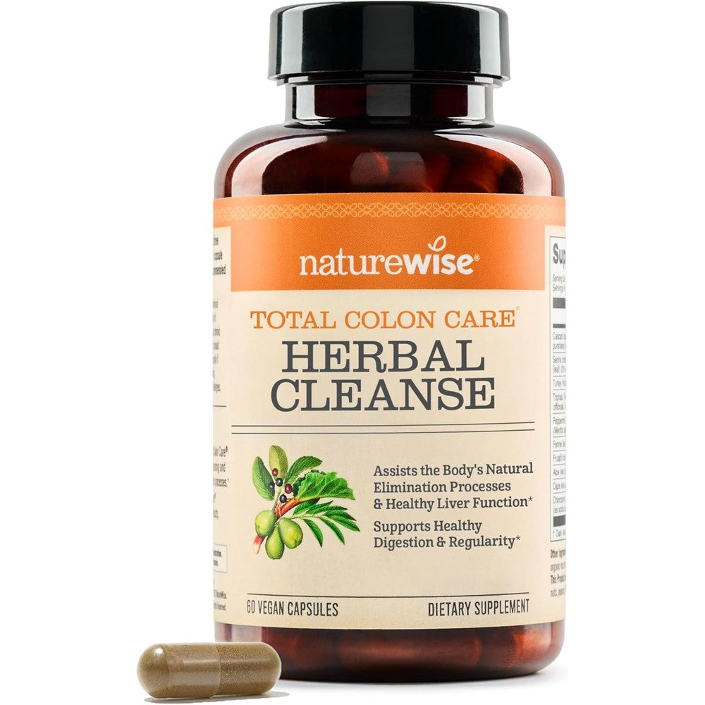 NatureWise Total Colon Care Herbal Cleanse front bottle view premium digestive supplement