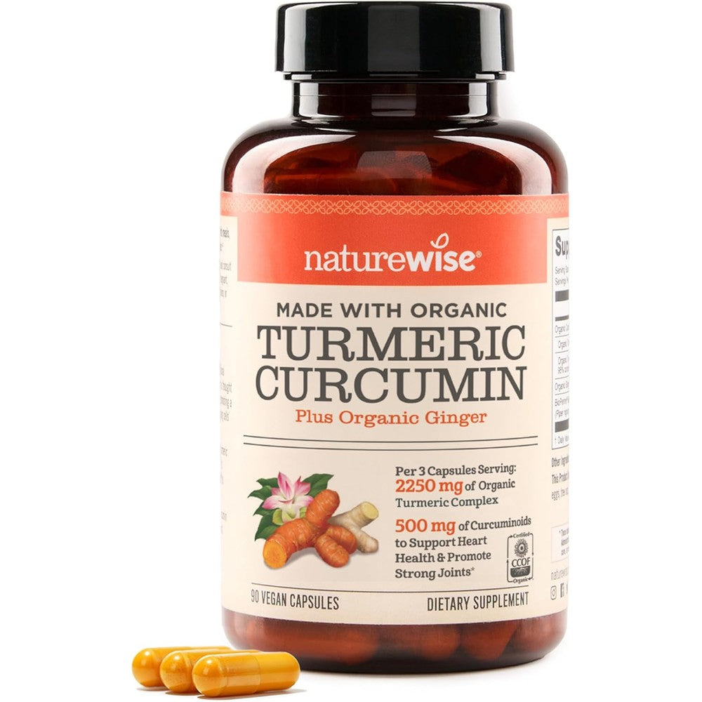 NatureWise Curcumin Turmeric 2250mg front view bottle for joint health supplement.