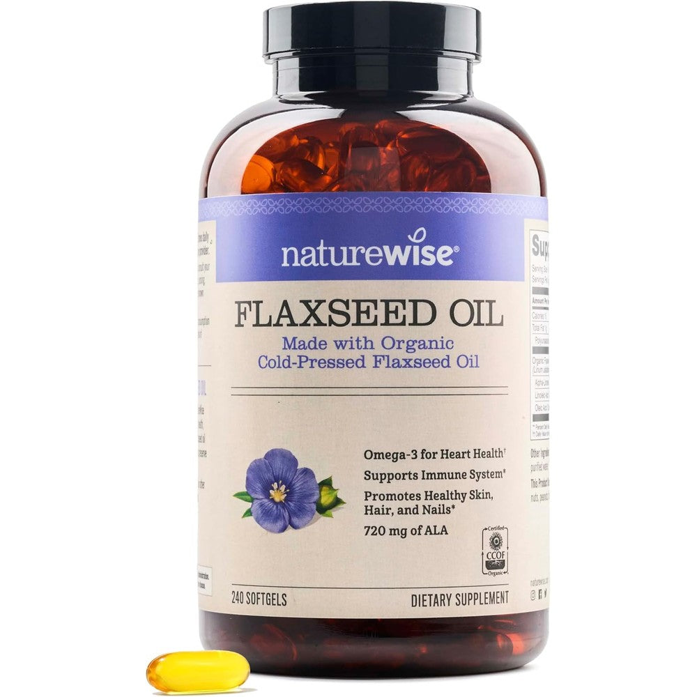 NatureWise Flaxseed Oil 1200 mg with 720 mg ALA, Omegas 3-6-9 for Cardiovascular Health and Immune Support, Promotes Healthy Skin, Nails and Hair, Non-GMO, 240 Count