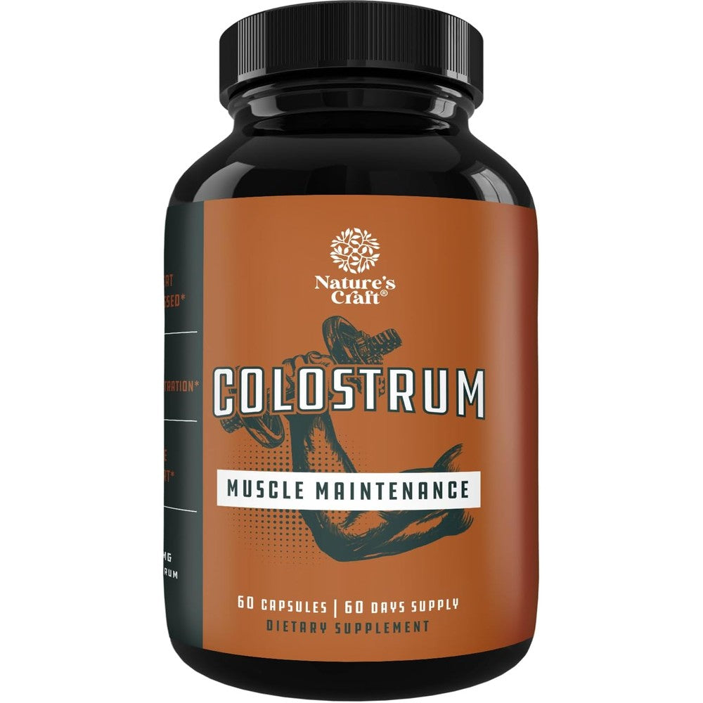 Natures Craft Bovine Colostrum Capsules 60 Count front bottle view showing immune and gut health benefits