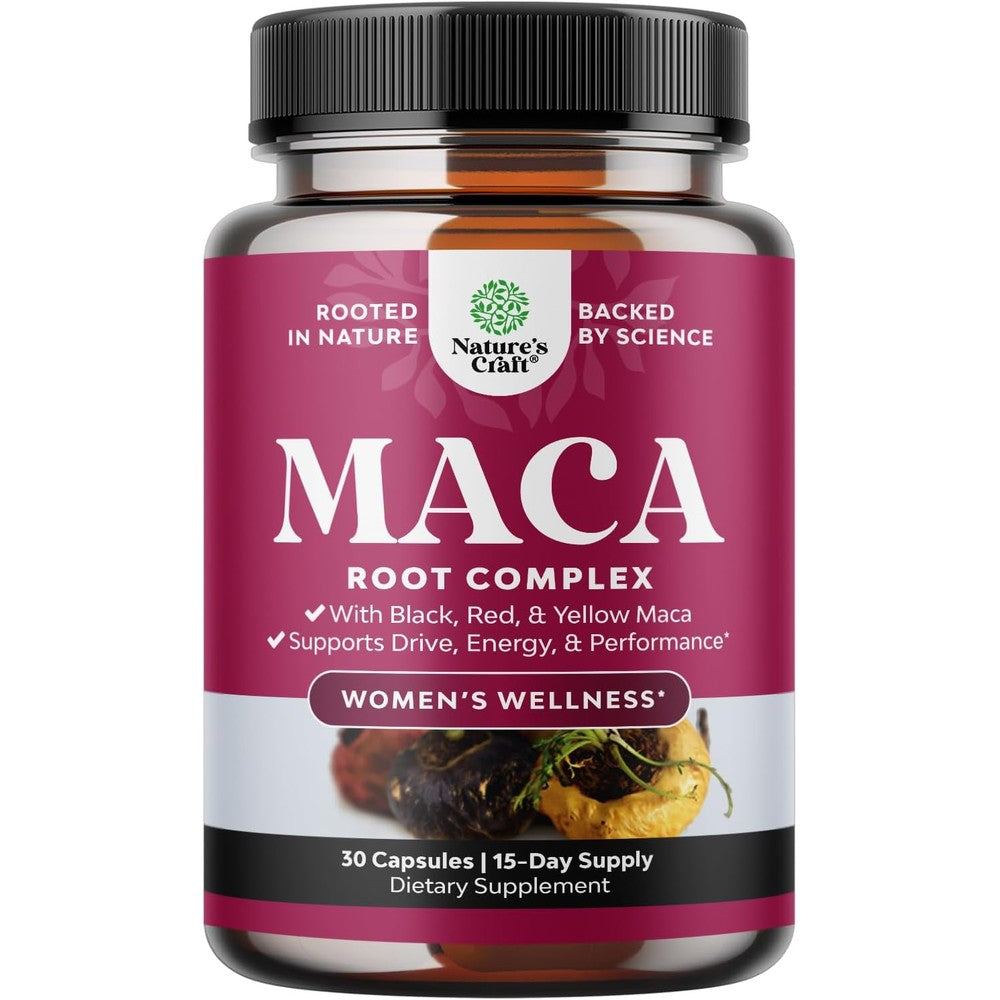 Natures Craft Maca Root Capsules for Women front view bottle for natural female energy support