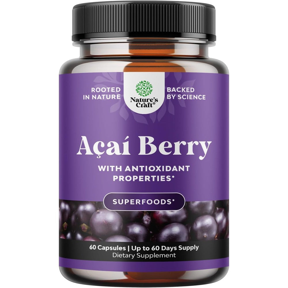 Natures Craft Acai Berry supplement front bottle view for antioxidant immune support.
