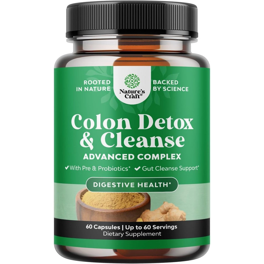 Natures Craft Herbal Colon Cleanse bottle front view showcasing the 15 day gut detox label.