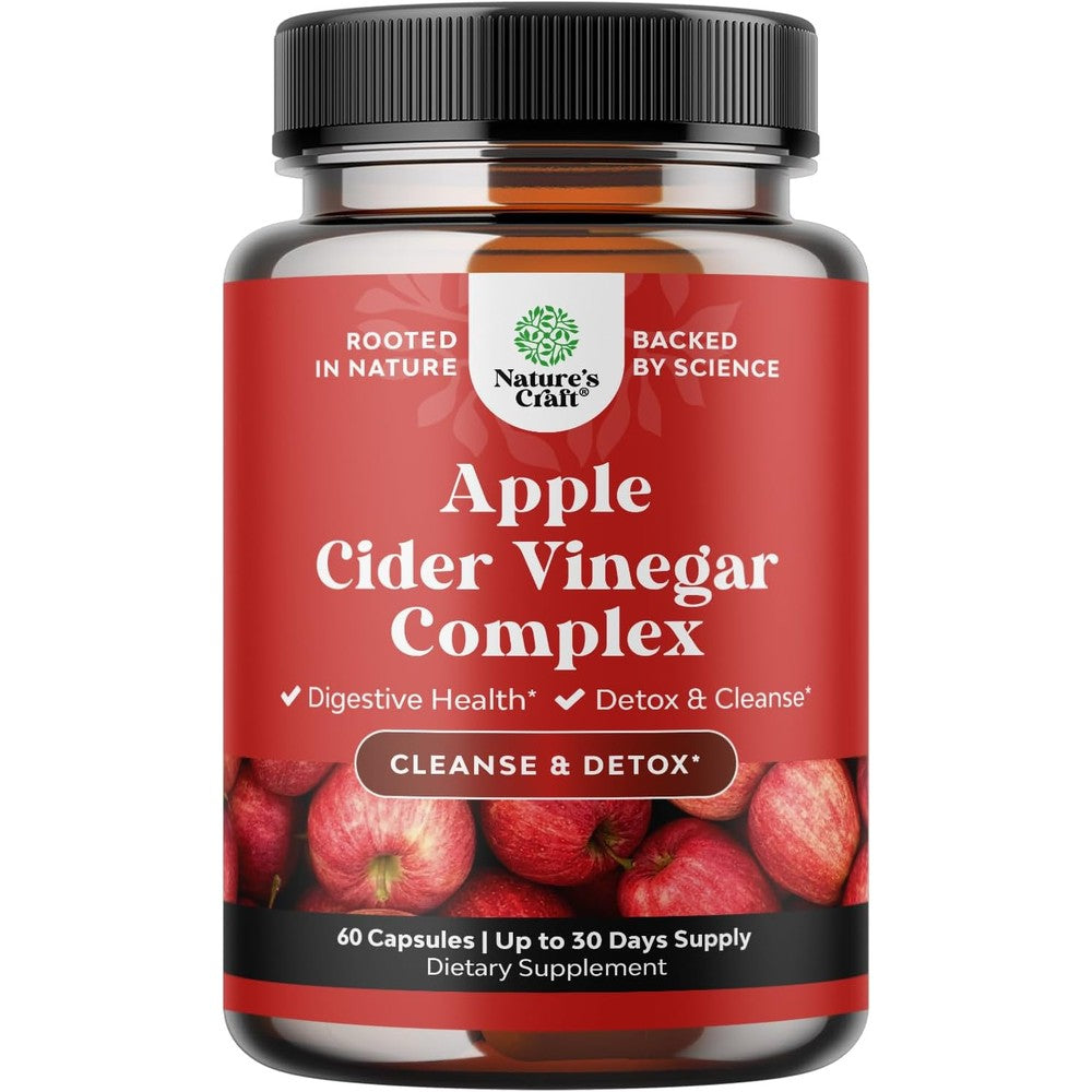 Natures Craft cleansing apple cider vinegar capsules front bottle view