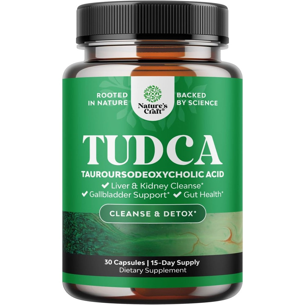 Natures Craft Advanced Bile Salt TUDCA Supplement front view bottle containing thirty capsules for liver support.