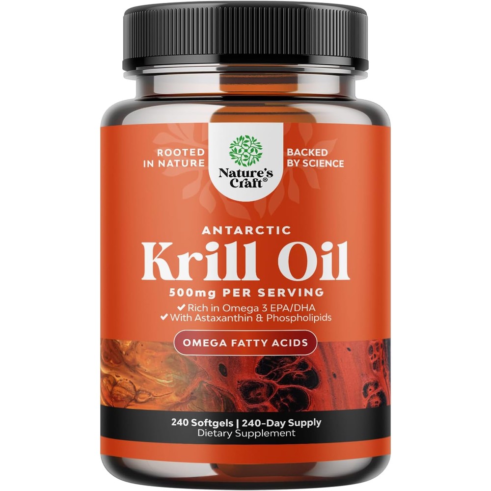 Natures Craft Antarctic Krill Oil 240 softgels front view bottle for heart health