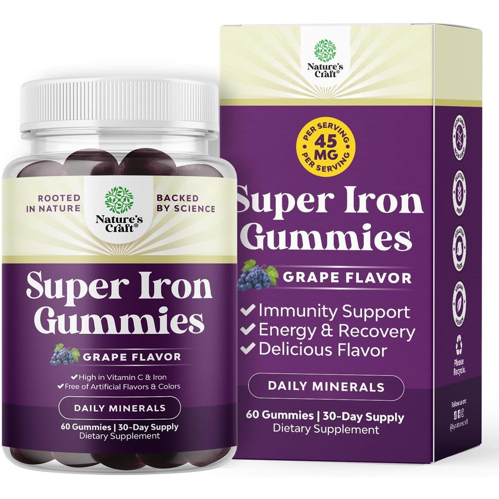 Nature's Craft Extra Strength Iron Gummies bottle front view for daily health support