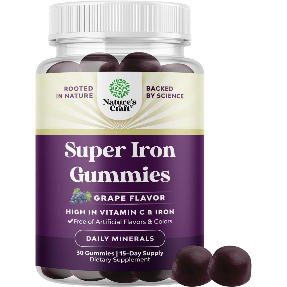 Natures Craft Extra Strength Iron Supplement Gummies front view package for daily energy