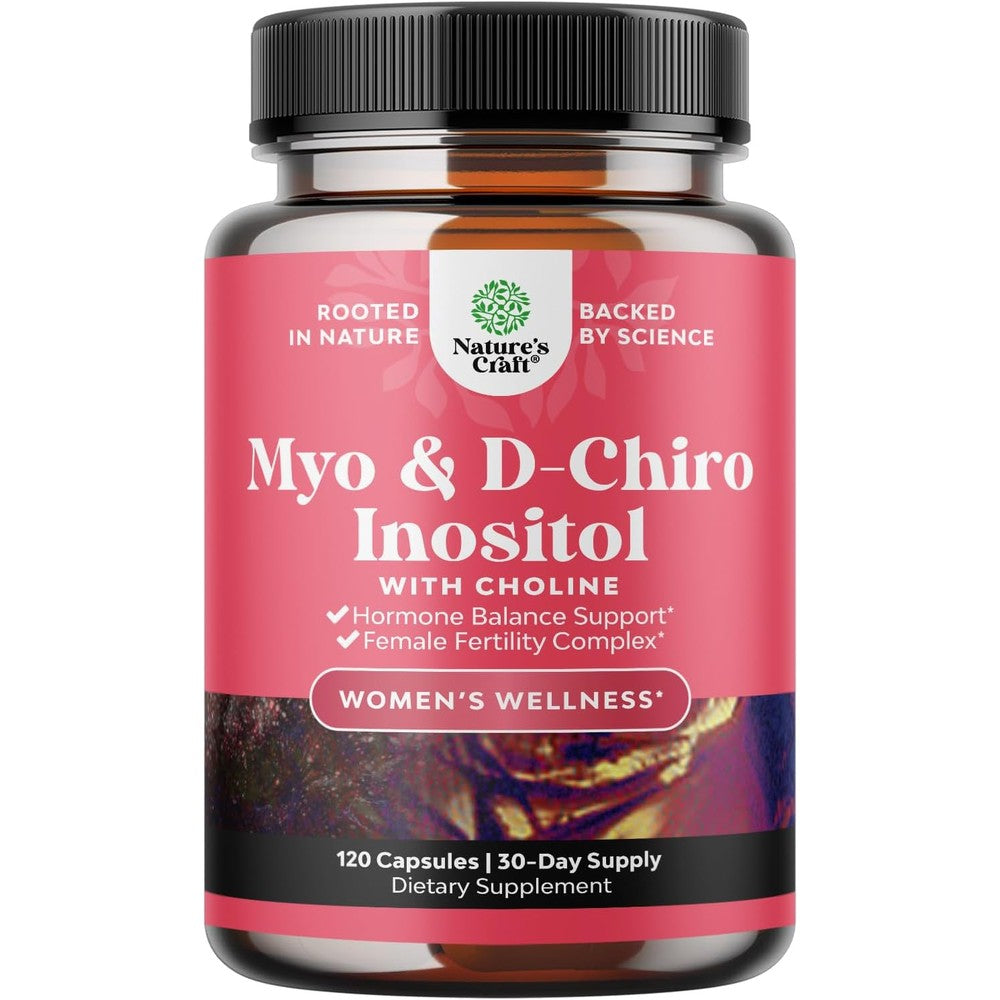 Nature's Craft Myo-Inositol and D-Chiro Inositol Capsules front view bottle for women's hormone health.