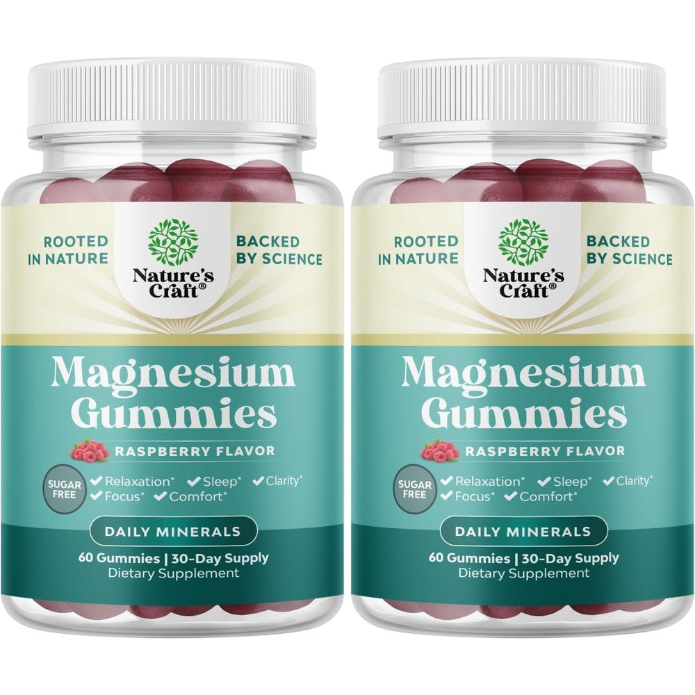 Natures Craft Sugar Free Magnesium Gummies front bottle view for adult relaxation.