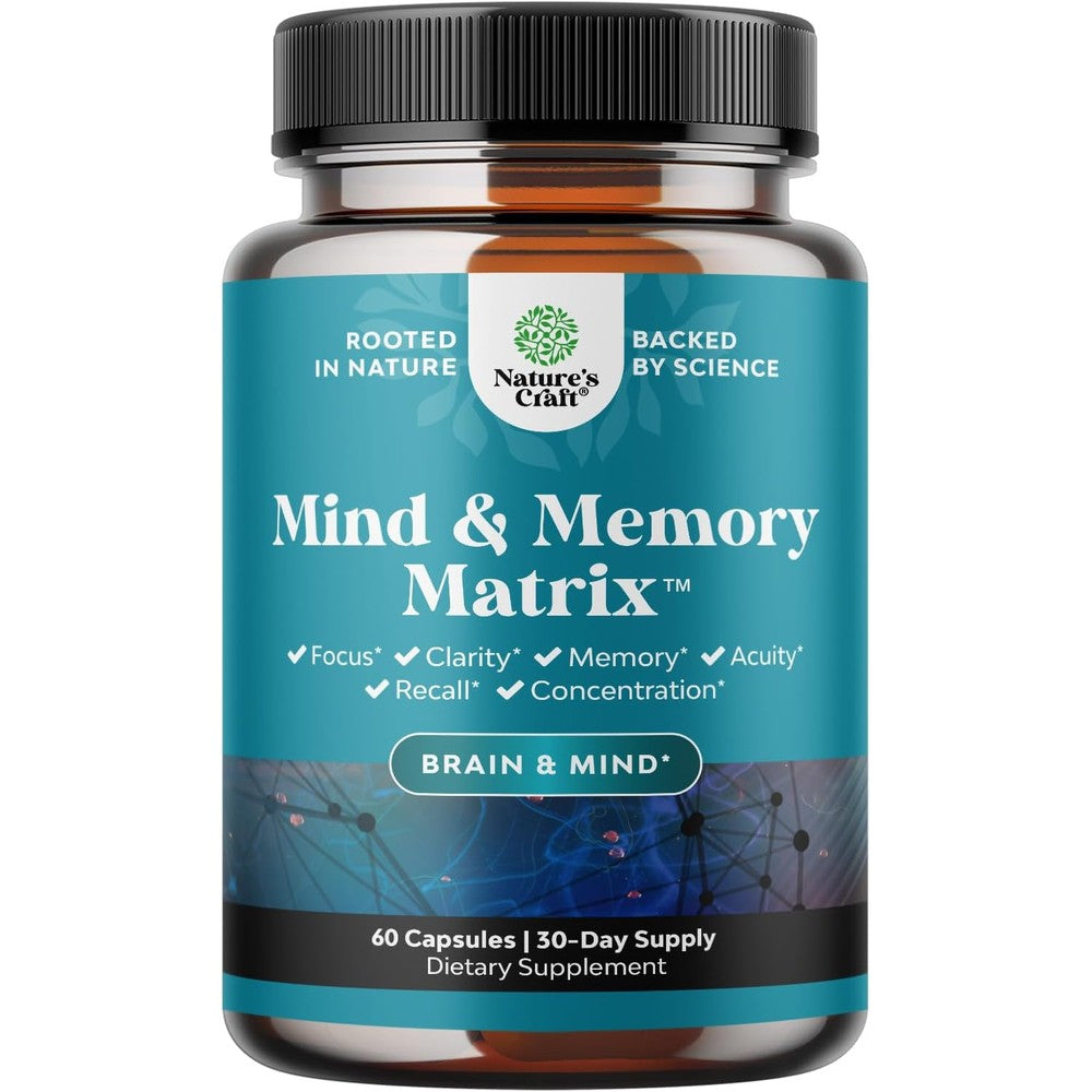 Natures Craft Mind and Memory Matrix nootropic brain supplement front view bottle