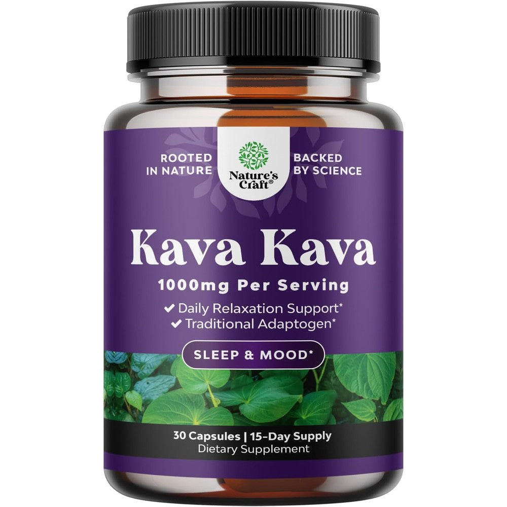 Natures Craft Kava Kava Root Extract 1000mg 30 capsules bottle front view for stress relief