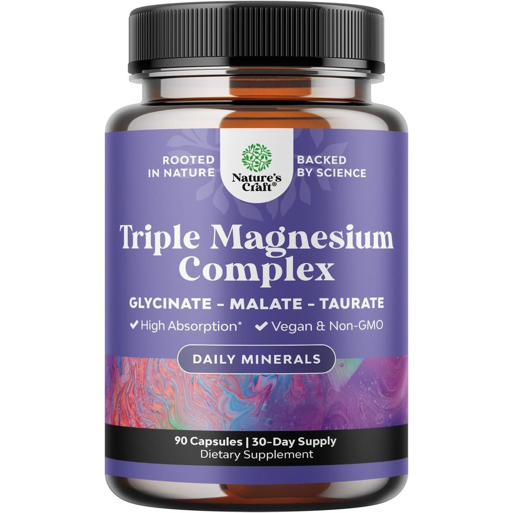 Nature's Craft Triple Magnesium Complex 90 count bottle front view for high absorption sleep support