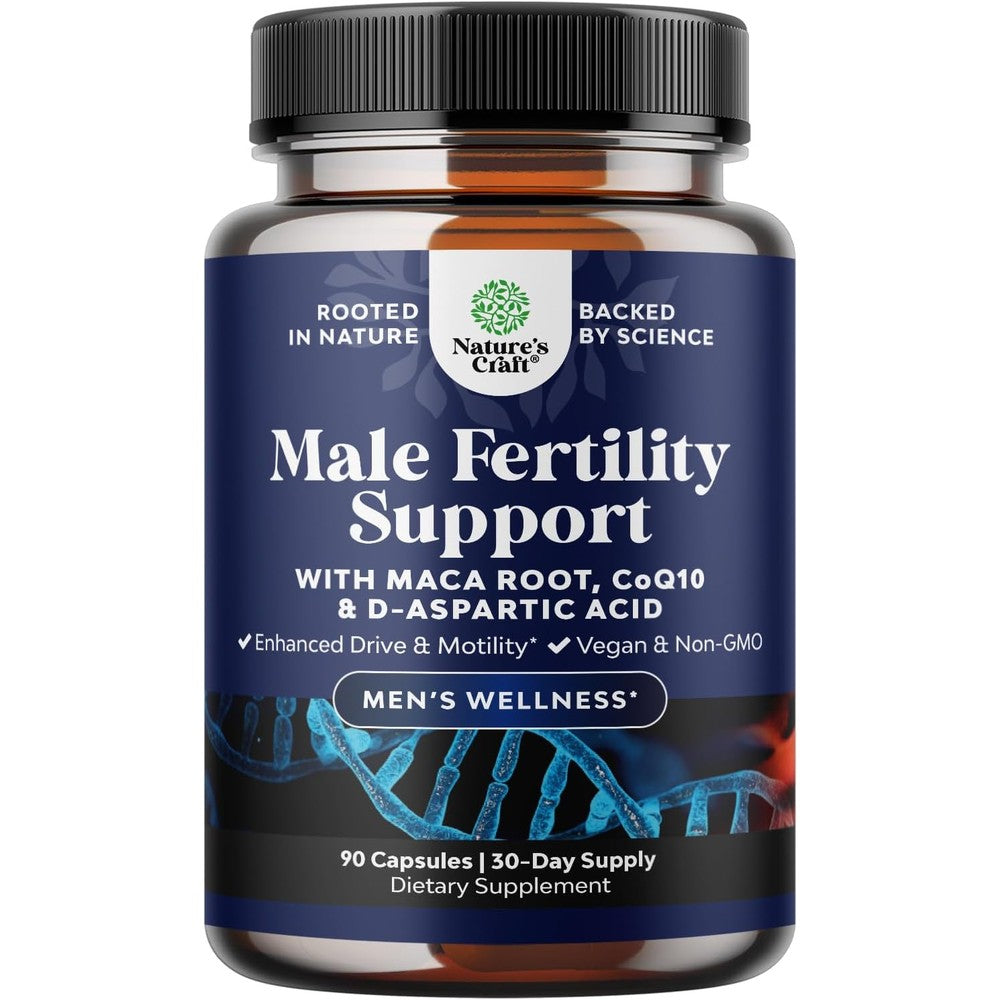Nature's Craft Pre Conception Male Fertility Supplement front view bottle showing 90 vegan capsules