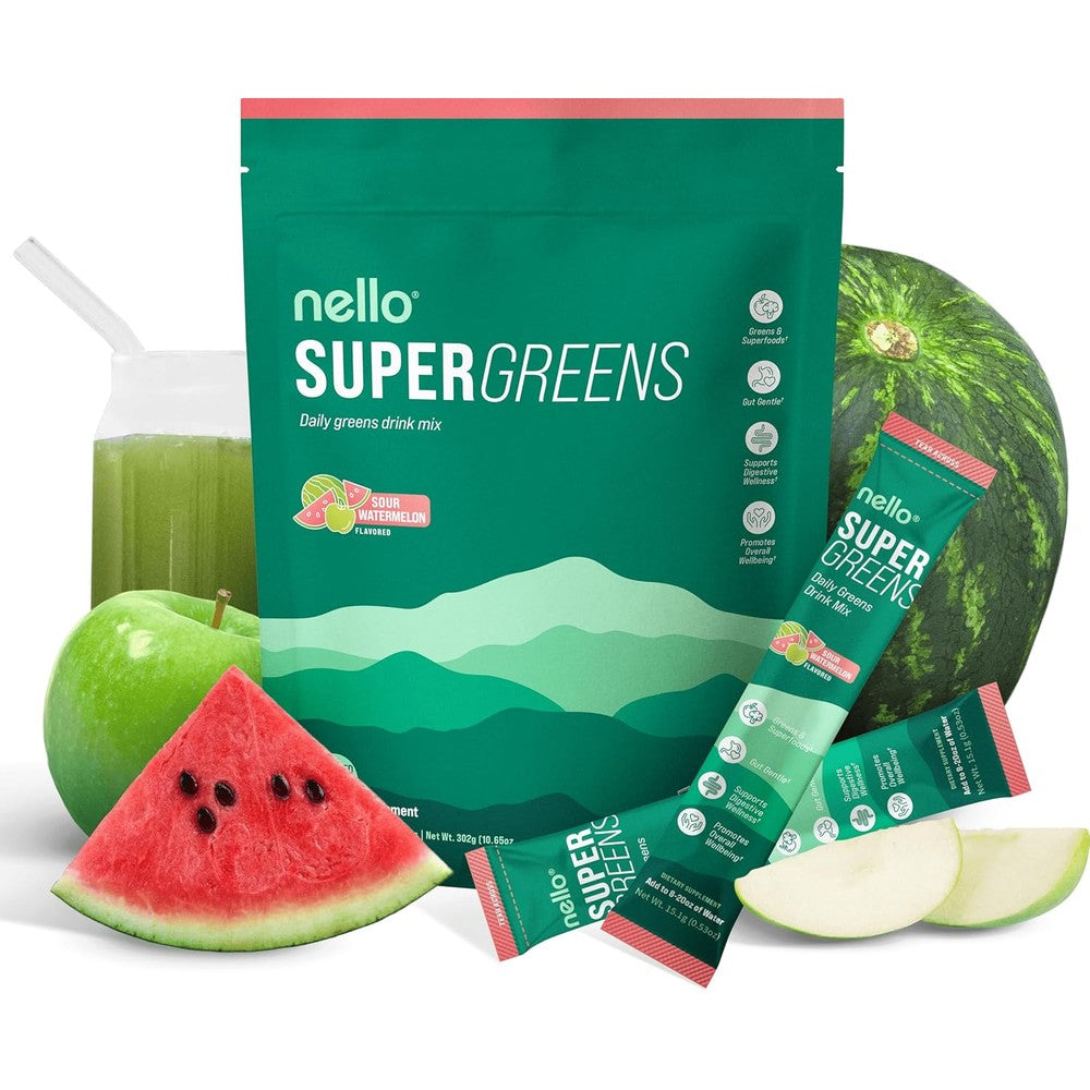 Nello Supergreens Premium Superfood Greens Drink Mix Sour Watermelon front view
