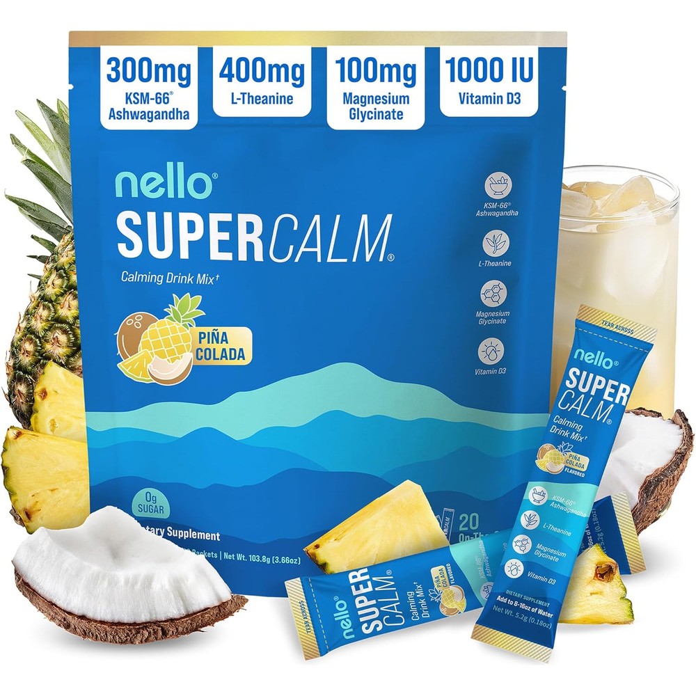 Nello Supercalm Powdered Drink Mix Pina Colada front view packaging