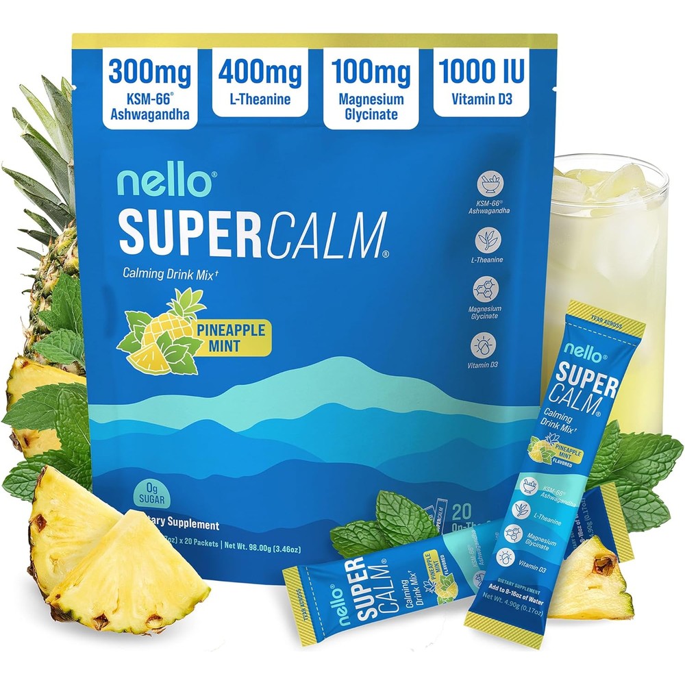 Nello Supercalm Pineapple Mint drink mix box front view