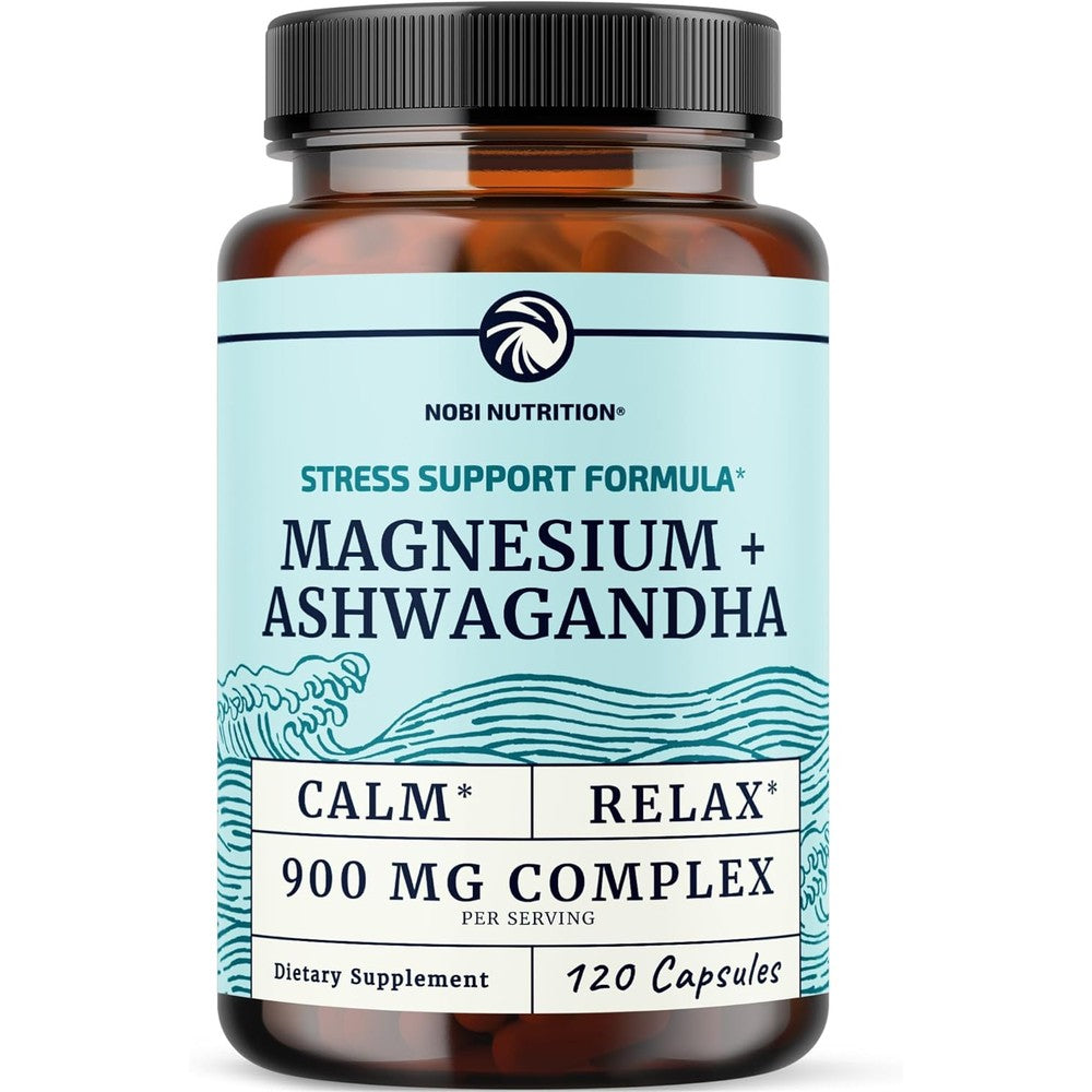 Magnesium Ashwagandha | Calming Magnesium Supplement for Adults | Relax, Rest, Calm Mood & Sleep Support | Mag Citrate & Oxide 400 mg + Ashwagandha 500 mg | Muscle Health & Stress Relief | 120 Ct