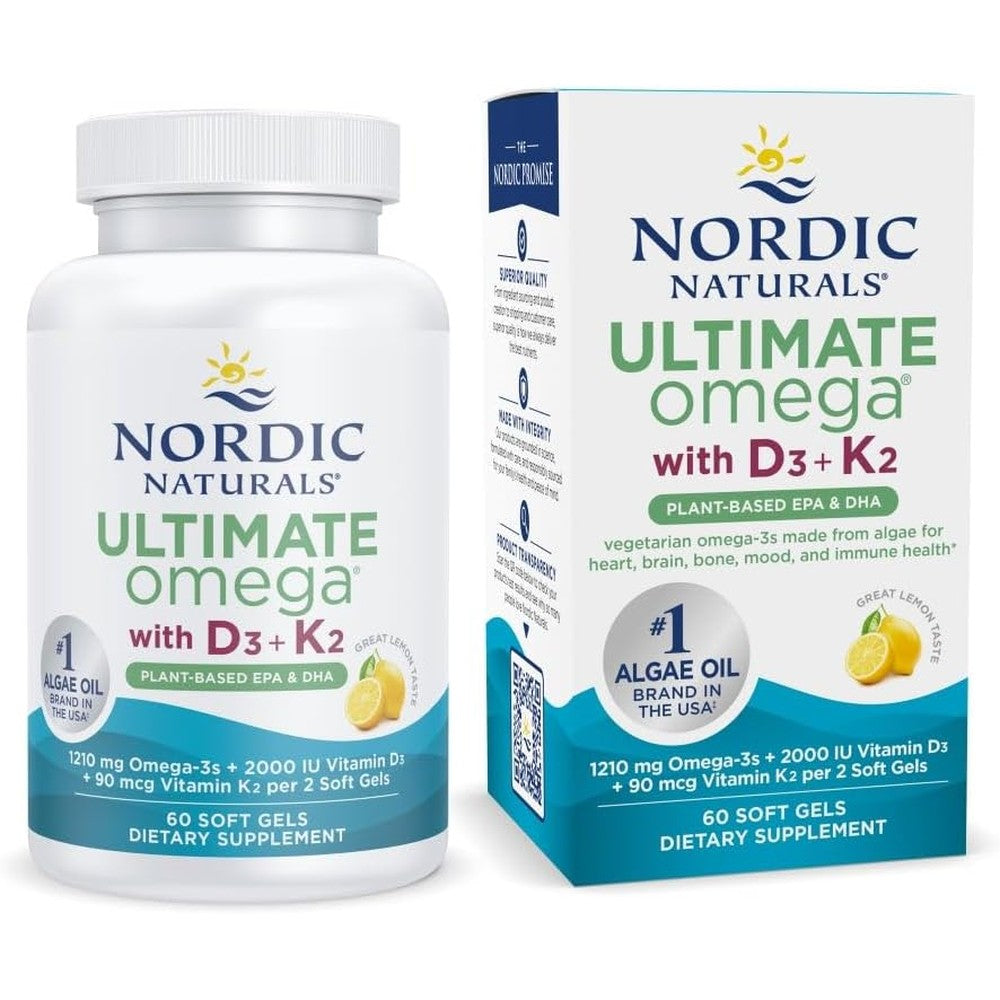 Nordic Naturals Ultimate Omega Plant Based D3 K2 supplement bottle front view